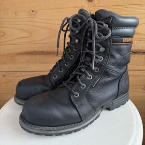 Caterpillar Echo Women's Leather WP Steel Safety Toe Work Boots Black Moto 8.5